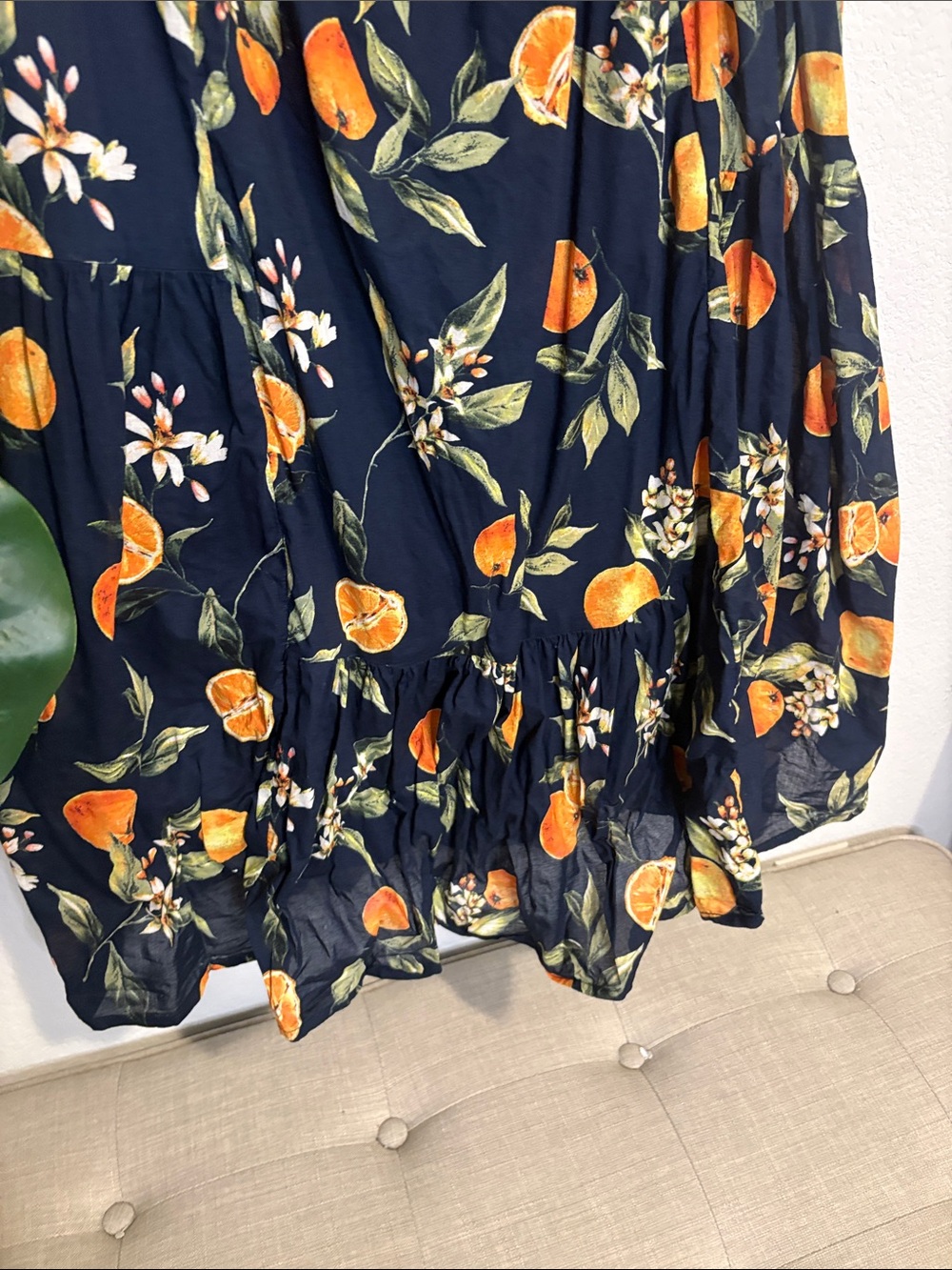 LOFT Black Midi Dress with Orange & Green Citrus Print - Picture 5 of 9